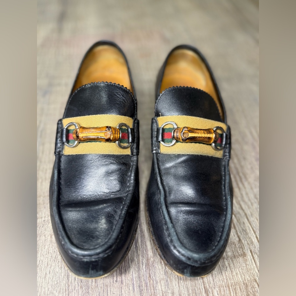 Gucci Black and Tan Horsebit Loafers